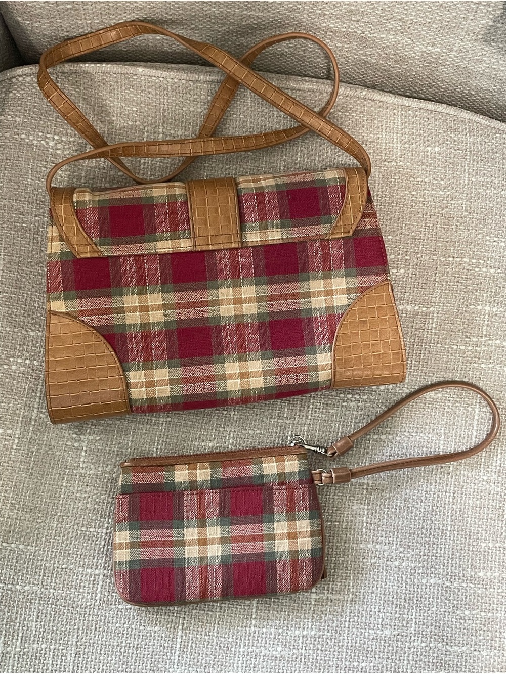 Vintage Longaberger Homestead Plaid Crossbody/Basket Weave Leather w/Wristlet - Picture 7 of 13